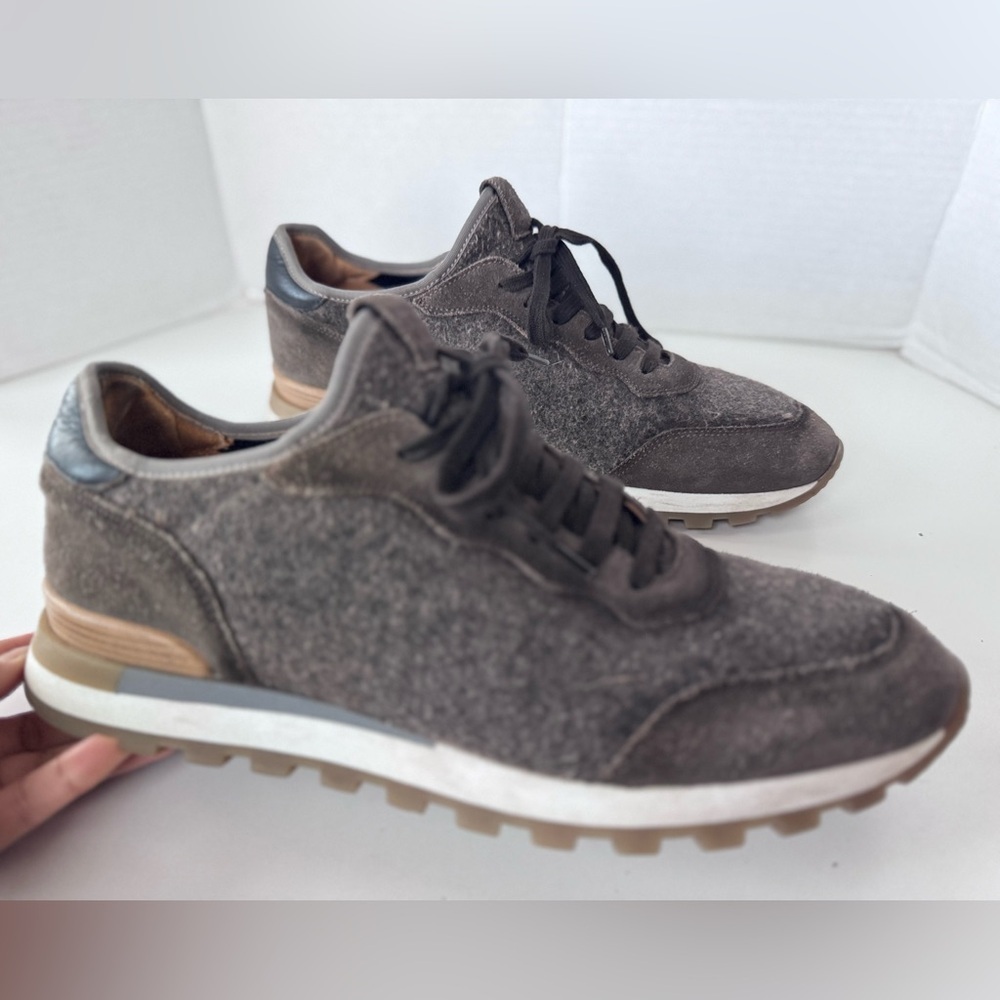 Fabiano Ricci Sneakers Brown Knit Calf Suede Stretch Wool Shoes Mens Size 43